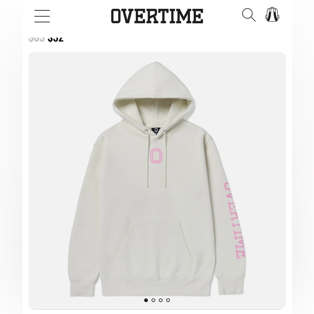 Overtime Classic Cream Hoodie with Pink Logo Mens Medium
